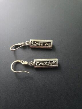 Lois Hill 925;Silver Filigree Bar Dangle Earrings